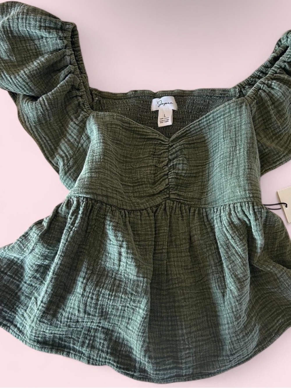 Japna Green Ruched Peplum Top